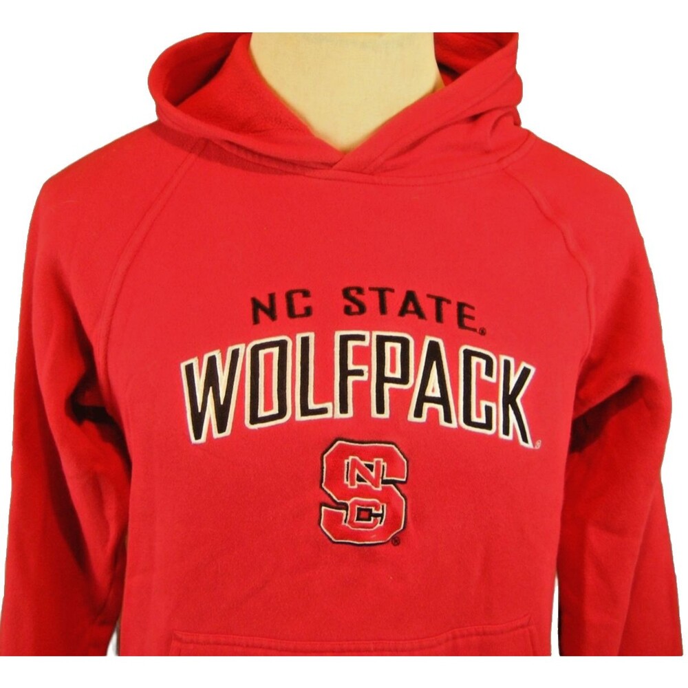 Youth Reebok Red Cotton Fleece Hooded Sweatshirt Hoodie NC State Logo sz YXL